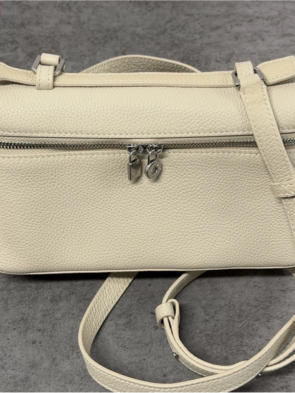 Loro Piana Ivory Grain Leather Crossbody with Silver Hardware